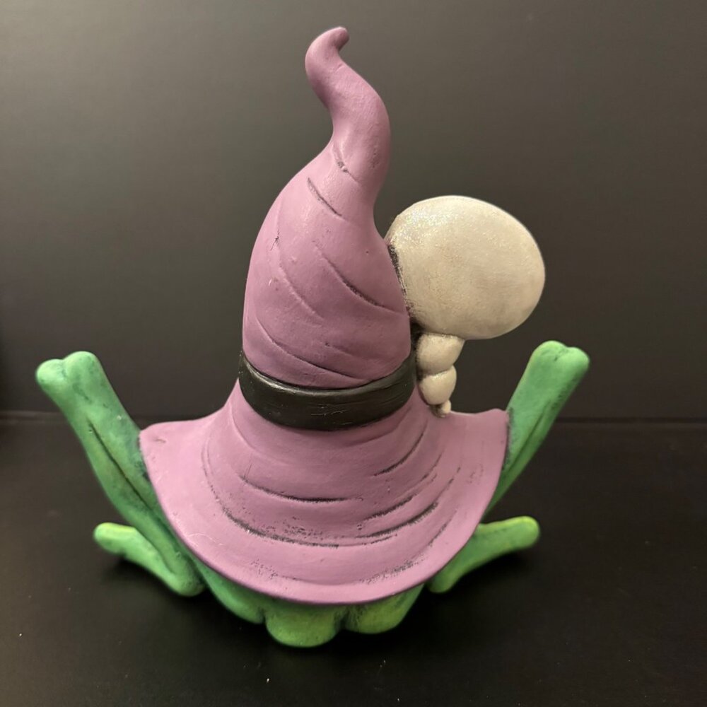 Whimsical Green Oops Witch Frog Figurine Glasses Purple Hat & Book Halloween - Picture 6 of 12